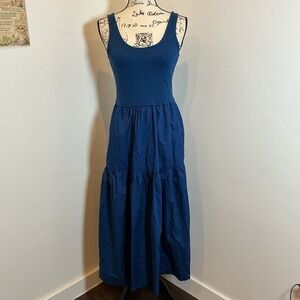J.Crew Mixed-Media Tiered Maxi Dress Blue CK541 XS NWT Casual Summer Poplin